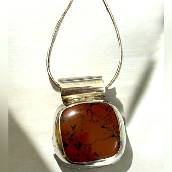 Vintage Mexican Sterling Silver Agate Pendant - Picture 3 of 4